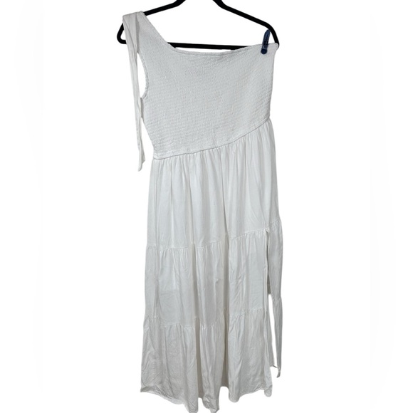 Merokeety One Shoulder Sleeveless Knot Smocked Midi Dress XL Split Tiered Flowy - Picture 4 of 13